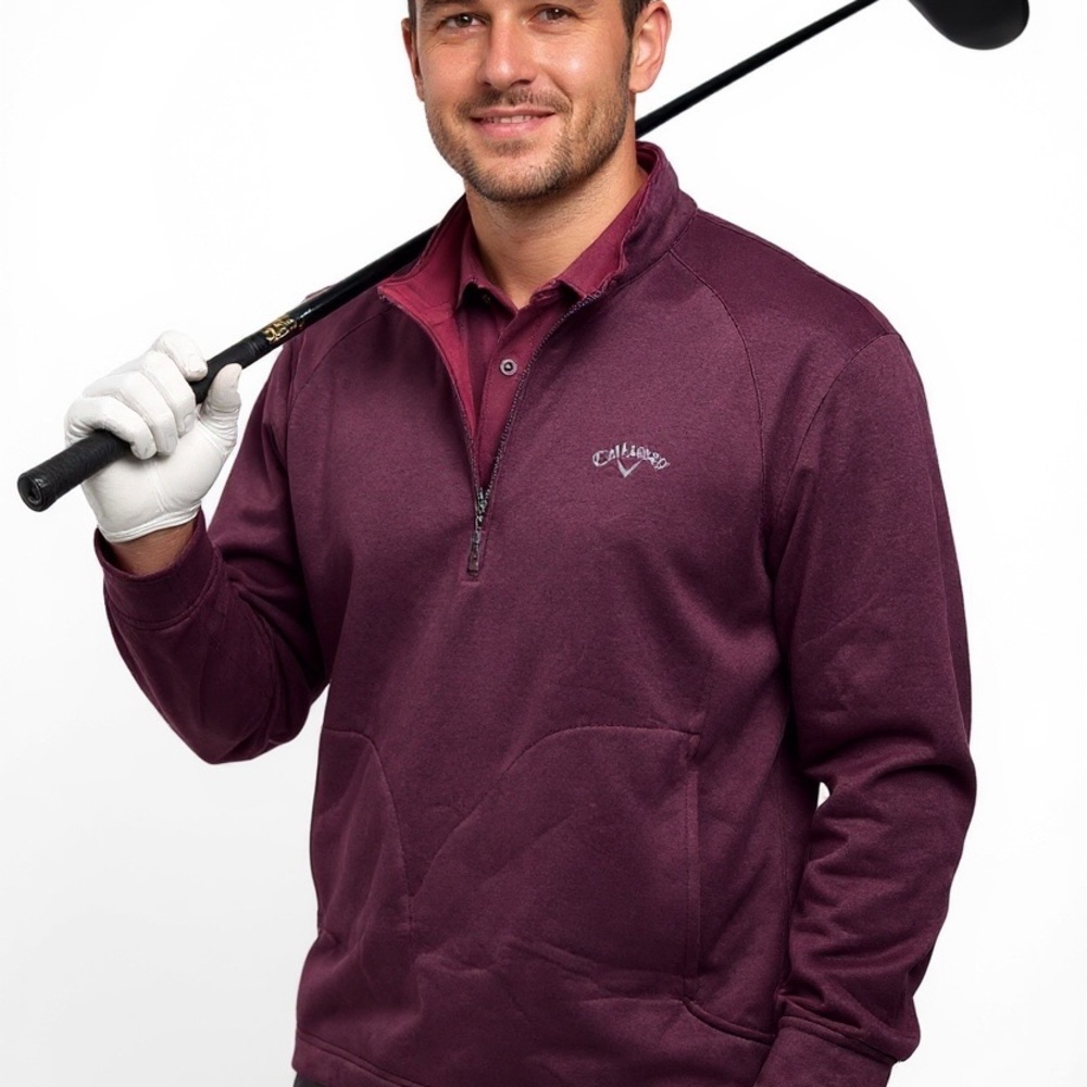 Callaway Men's Maroon Polar Fleece Lined Quarter Zip  Sweatshirt  Large